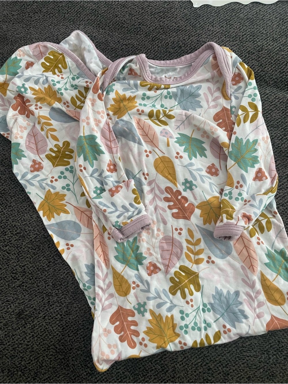 Little Sleepies Gown in Autumn Leaf Print - Pink Multi